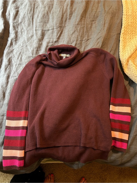Title nine Sweaters - Title Nine Burgundy Turtleneck Sweater with Colorblock Striped Sleeves